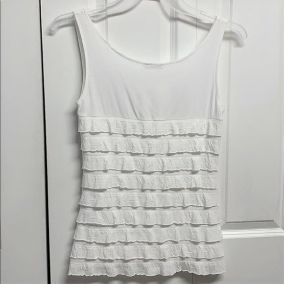 Promod White Stretch Ruffle Tank Top Size M - Picture 5 of 5
